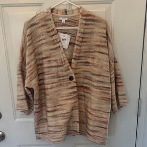 NWT J Jill Pure Jill  2x Striped Beige and Brown Women's Cardigan 3/4 sleeves